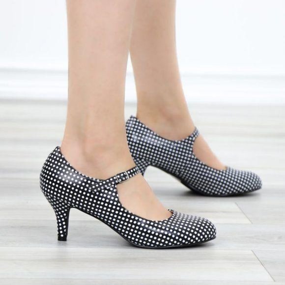Rockabilly Black White Polka Dots Vintage pumps - Picture 3 of 12